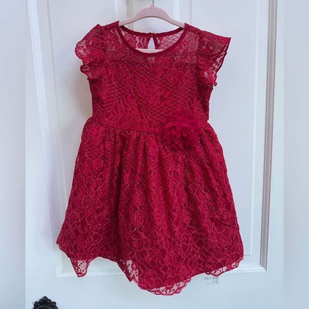 Pippa & Julie Pastourelle 3T Girls Red Lace Formal Holiday Short Sleeve Dress